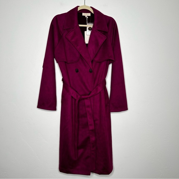 MELLODAY Jackets & Blazers - NWT MELLODAY Rich Magenta Trench Coat Mid Length Size XL Outerwear Fall Autumn
